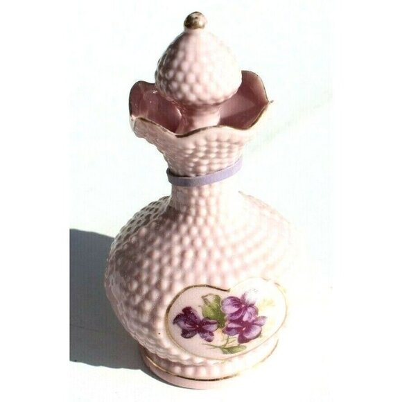 VTG Purple Porcelain HB Bubbled Flower Mini Table Top Creamer / Oil W/ Stopper - Picture 2 of 8